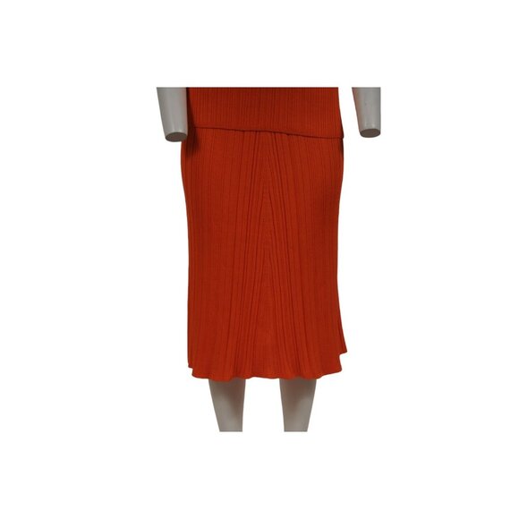 Joseph Womens Polo Skirt Pleated Set Satiny Rib Medium Orange Viscose Stretch - Picture 5 of 16